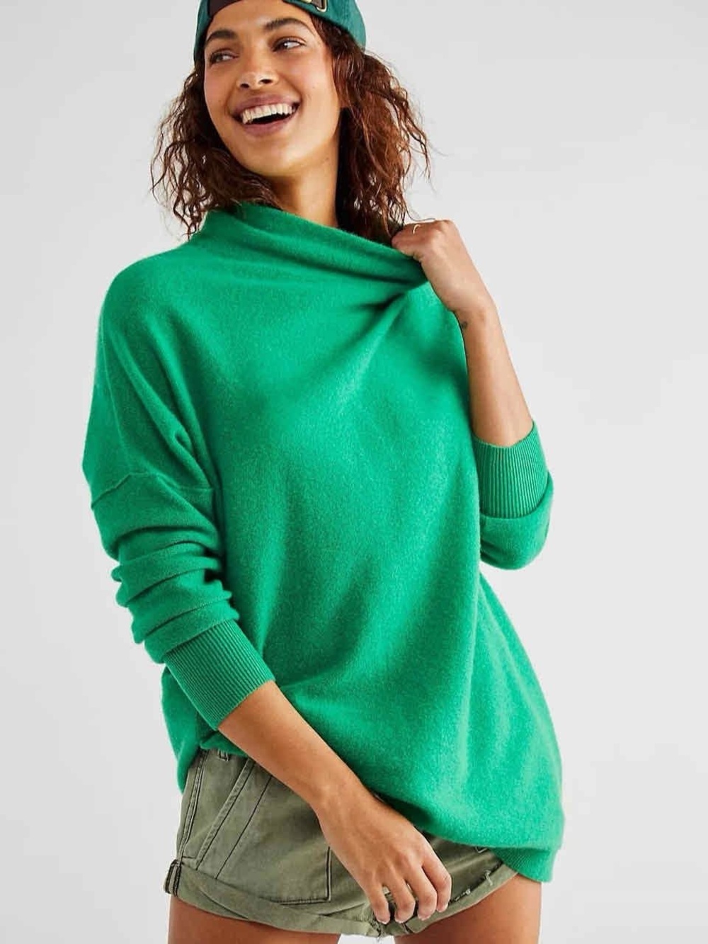 FREE PEOPLE - Pure 100% Cashmere Ottoman Mock-Neck Sweater. XS p2p 22"